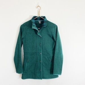 Eddie Bauer XS Green‎ Full Zip Snap Button Sweater Knit Jacket Longline